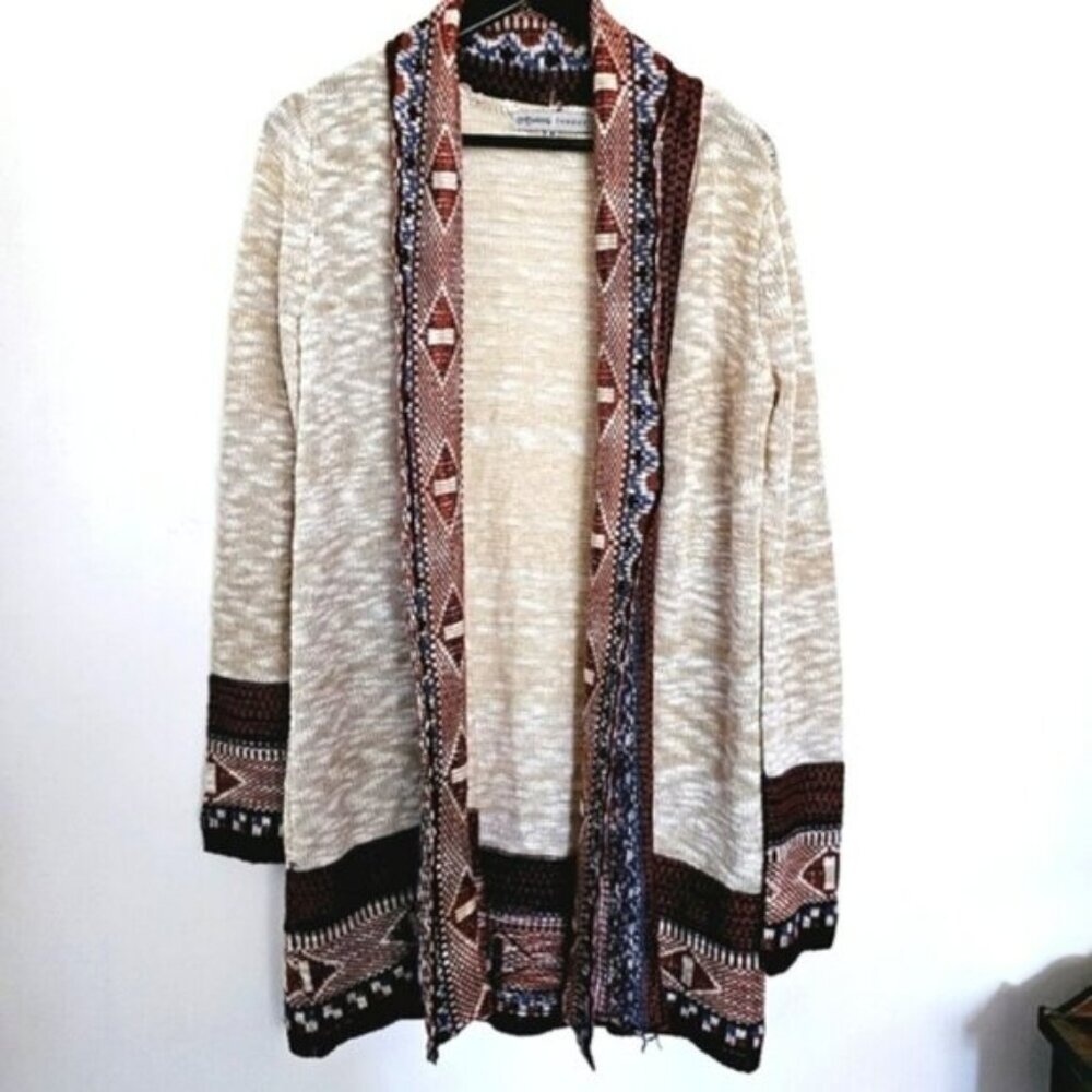 Absolutely Famous Women's Medium Abstract Open Front Casual Knit Long Sweater